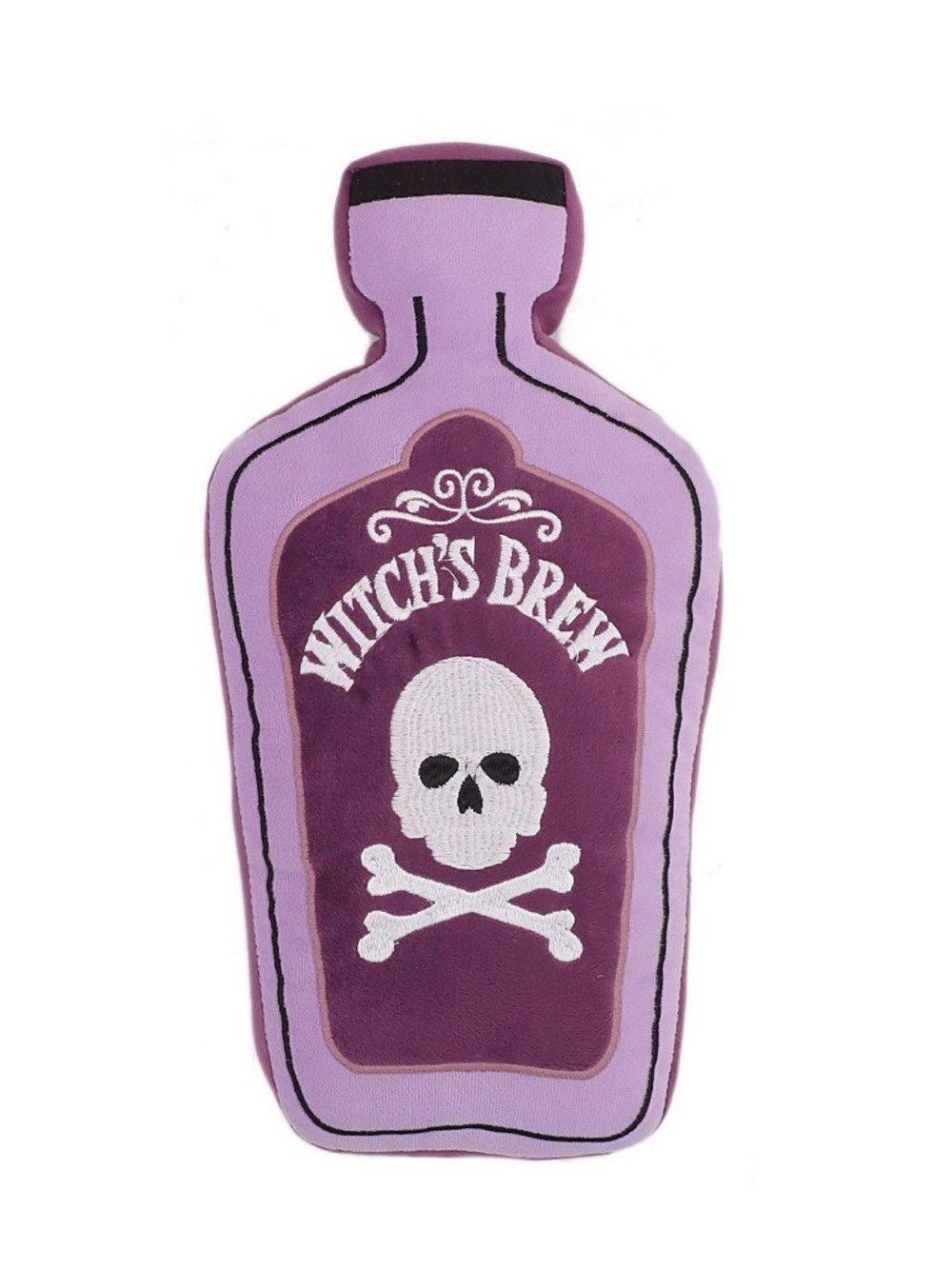 Halloween decor Witchâs Brew Potion Bottle Pillow Purple Skull 16x10 NWT